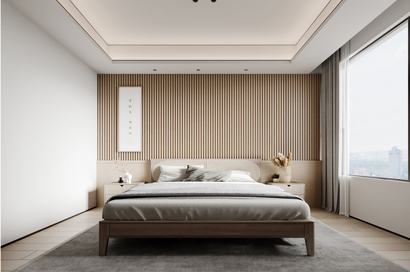质朴自然的日式现代卧室装修效果图